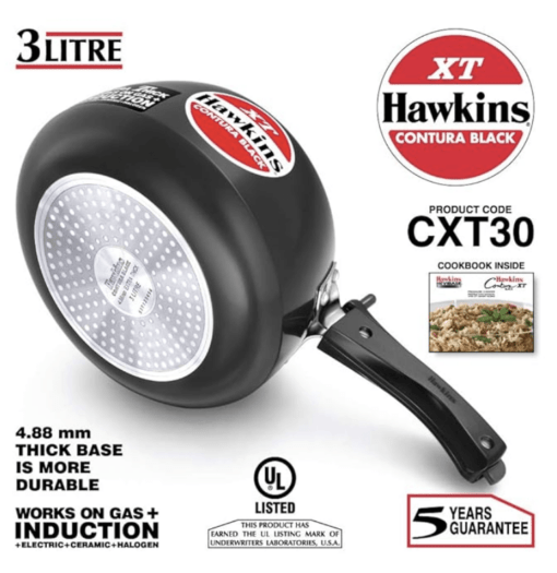 Hawkins Contura Black XT Induction Compatible Pressure Cooker, 3 Litre, Black (CXT30) - Image 3